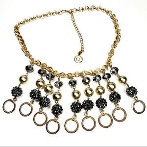 (3/$9) Blingy black and gold colored statement necklace